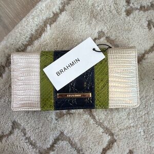 Brahmin Gold and Green Croc-Embossed Wallet NWT